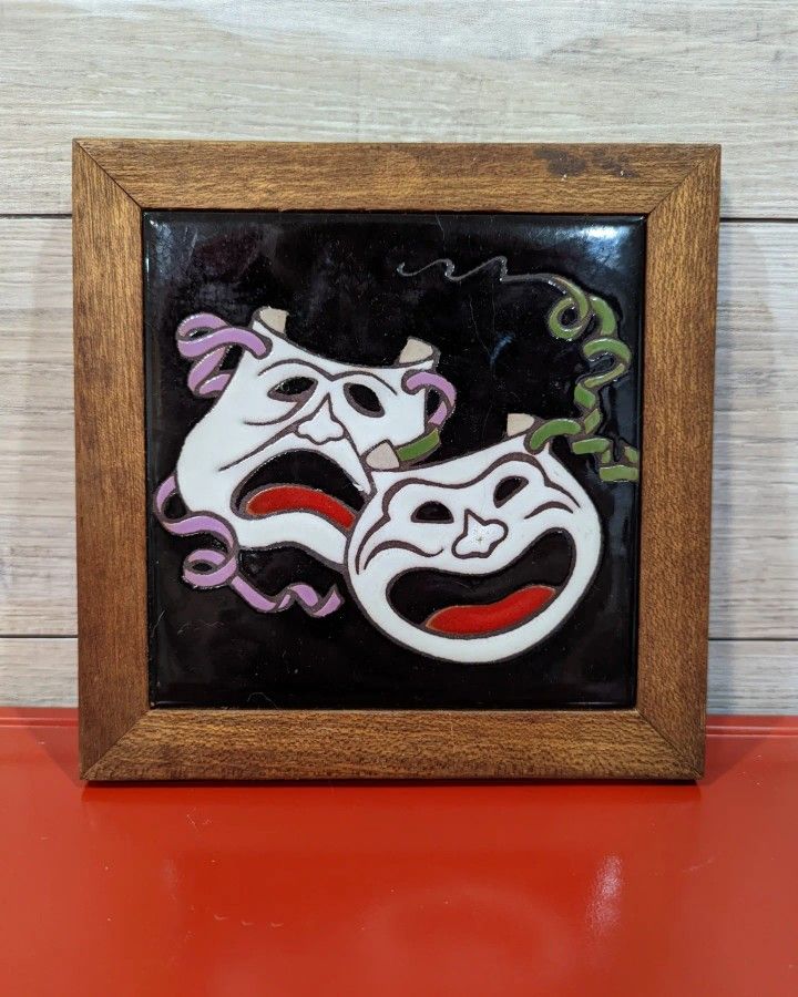Vintage Arius Tile Depicting Comedy And Tragedy Masks 