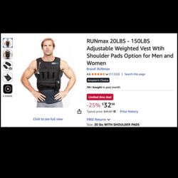 RUNmax 20 lb Adjustable Weighted Vest With Shoulder Pads