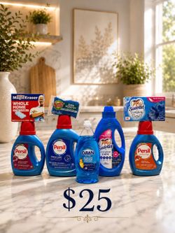 Persil Detergent, Suavitel Softener & Dryer Sheets, Dawn, Magic Eraser & Scotch Brite Sponge