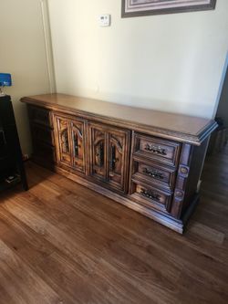 Vintage Wood Dresser with Carved Panels