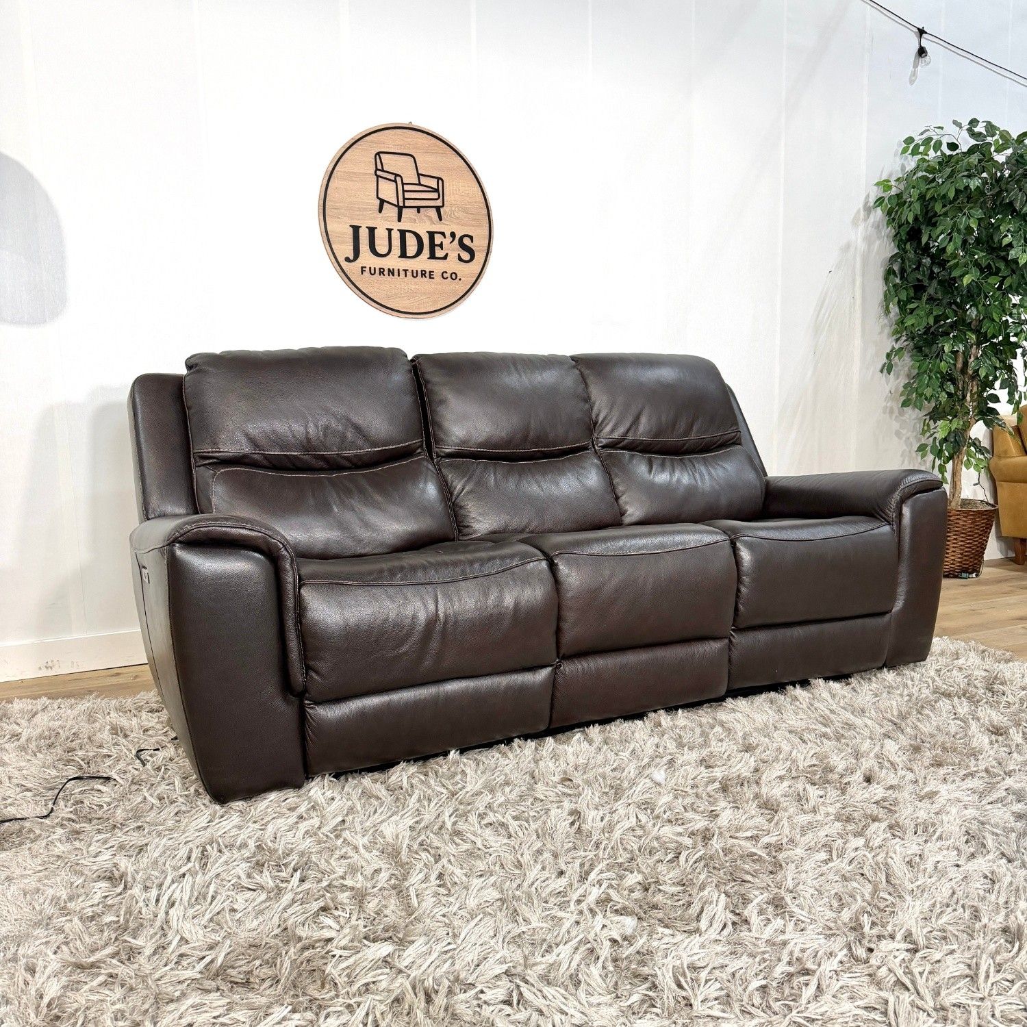 Real Leather Reclining Sofa with Powered Headrest - Free Delivery!