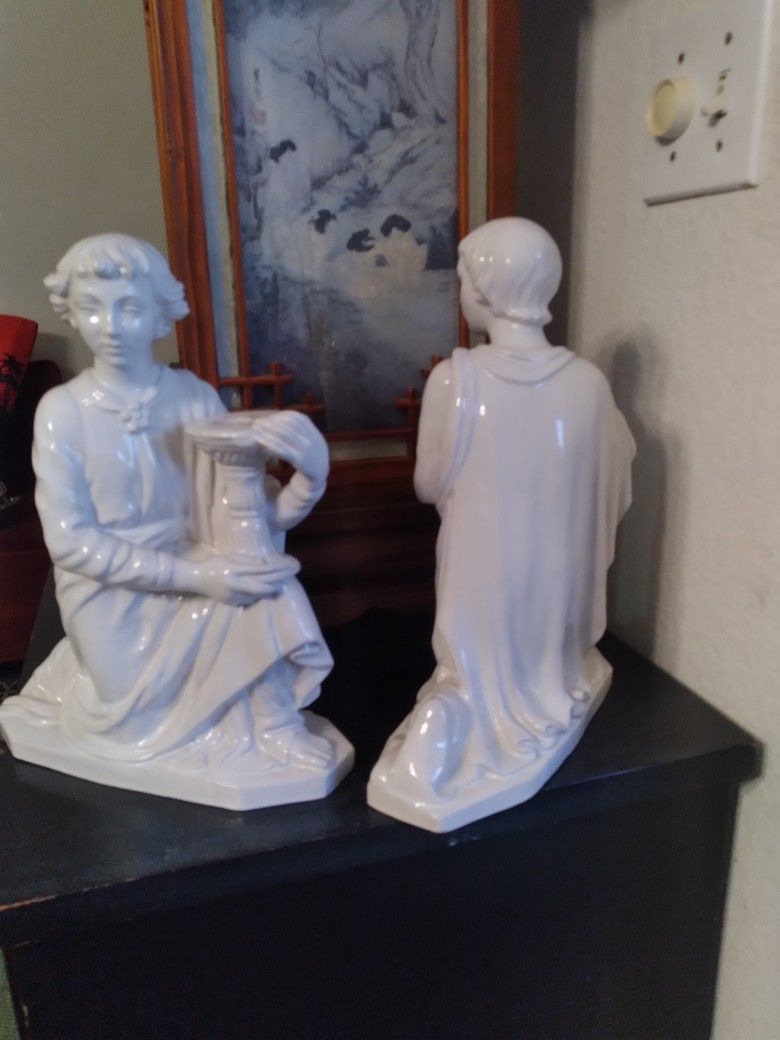 1950's Zaccagnini Italian Pottery Roman Greek Figural Candle Holder Pair