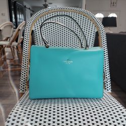 NWOT Rare Authentic Vintage Kate Spade New York Aqua Colorblock White Satchel Poolside Tiffany Blue. NEW, NEVER USED

