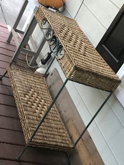Wicker and Metal Two-Tier Shelf