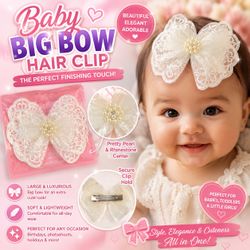 🎀 Elegant White Lace Baby Hair Bow Clip 🎀