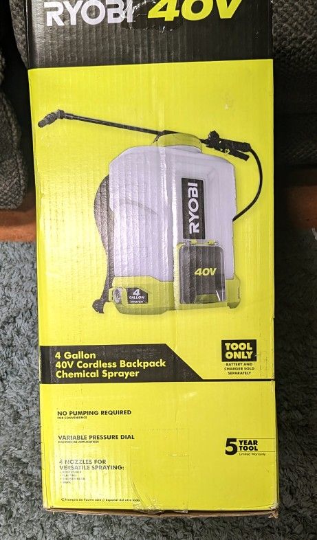 RYOBI 40 V Cordless Battery 4 Gallon Backpack Chemical Sprayer