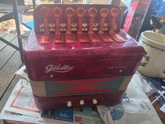 Vintage Goodlin Children's Toy Button Accordion-Red Pearloid