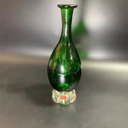 Emerald Green Glass Vase Bubbles in Clear Glass Base Made in Portugal 10.5” tall