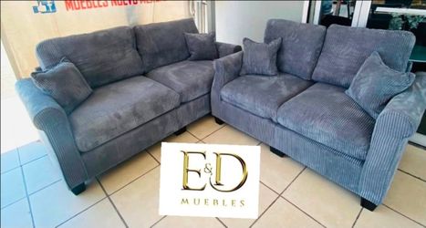 Gray Corduroy Sofa and Loveseat Set