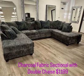Charcoal Fabric Sectional with Double Chaise. Brand New.
