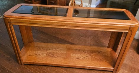 Oak Console Table with Glass Top