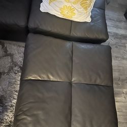 Italian Grey Leather Sectional 