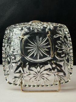 Vintage Square Glass Candy Dish With A Starburst Pattern