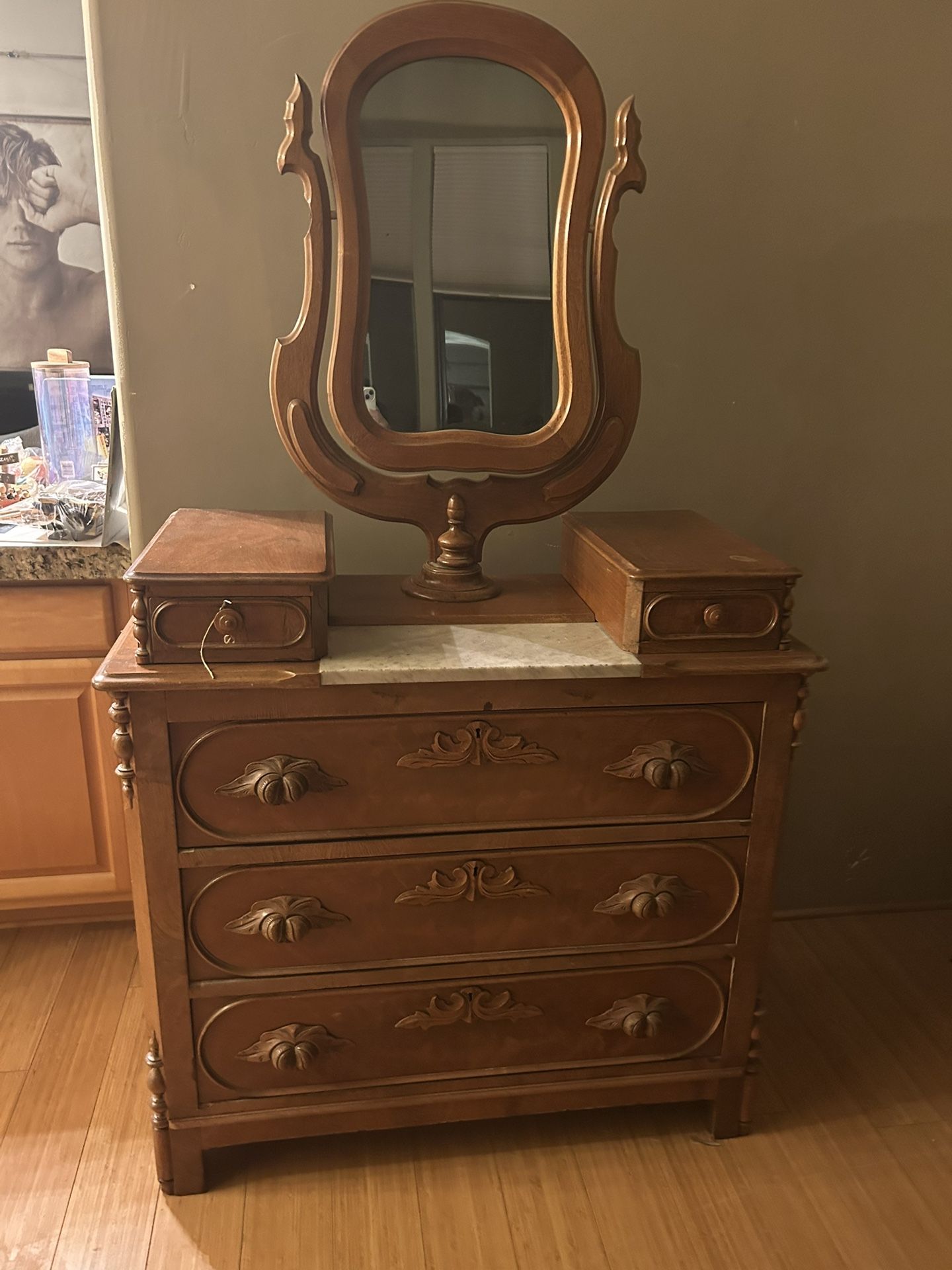 Antique Dresser With Mirror And Marble Top