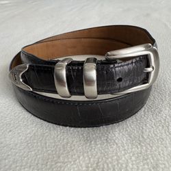 PGA Tour Black Top Grain Leather Golf Belt Silver Hardware Mens Size 42