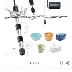 Memoryee Immersion Water Heater 2000W Portable Bundle-Type Tubular Heater with Switch,Silicone Flame Retardant Case and LCD Thermometer,Submersible He