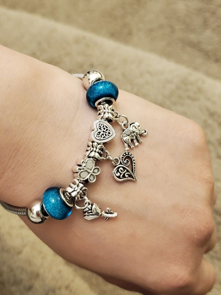 Elephant Charm Bracelet, Snake Chain Charm Bracelet 