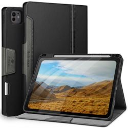 Antbox For IPad Pro 11 Inch Case (M4) 2024, Built-In Pencil Holder, Fully Supports Pencil Pro/USB-C, Auto Sleep/Wake Function Vegan Leather