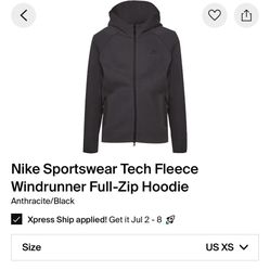 Xs Anthracite/black Nike Sportswear Tech Fleece Windrunner Full-zip Hoodie