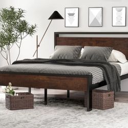 SHA CERLIN Full Size Bed Frame – Platform Style, Mahogany
