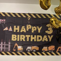 Happy 3rd Birthday Excavator Backdrop 