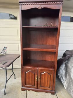 Bassett Cherry Wood Hutch Bookshelf Stereo Cabinet Light Adjustable Shelves