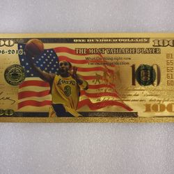 24k Gold Plated Kobe Bryant Banknote Basketball Collectible New Condition 