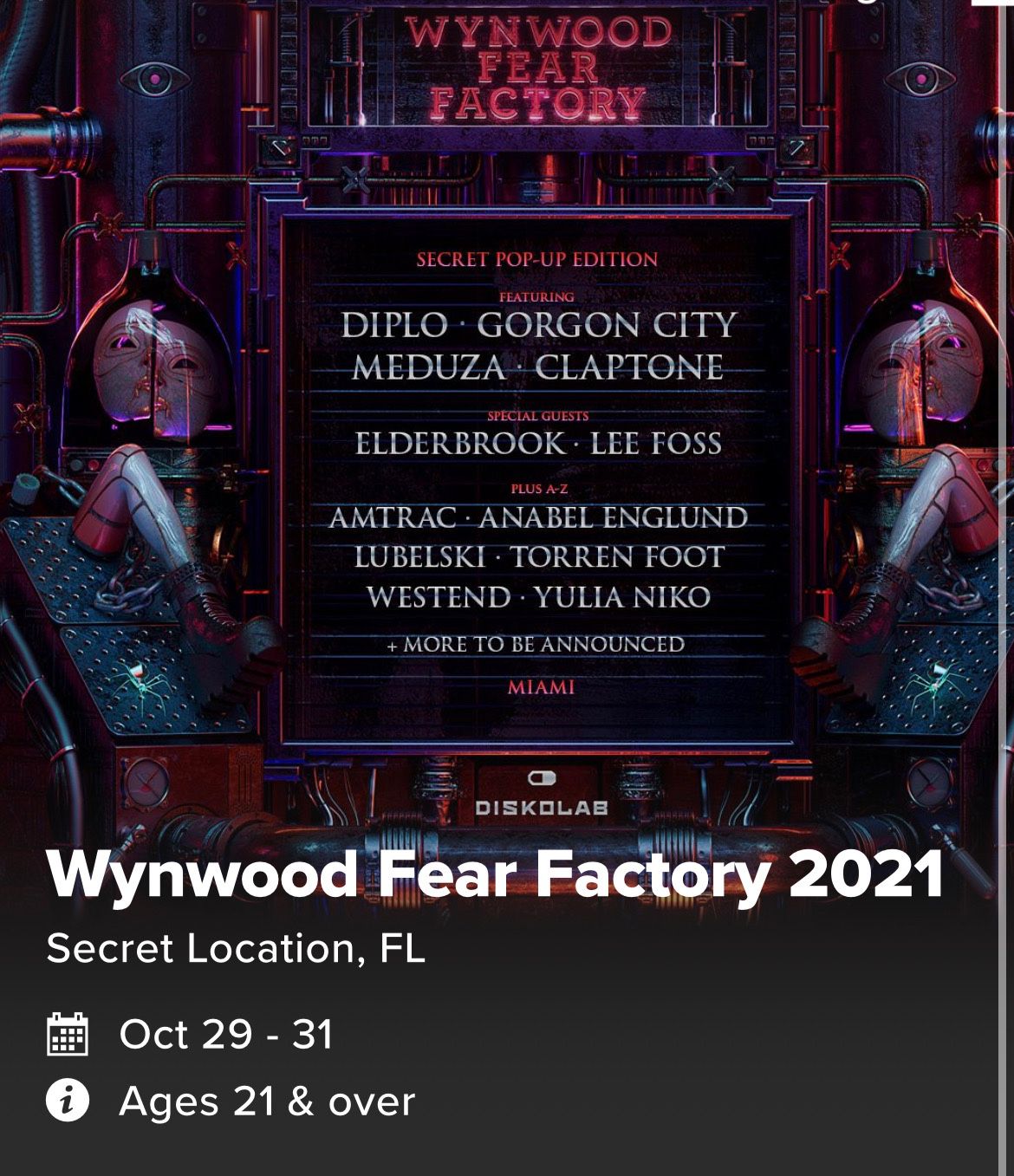 2 Wynwood Fear Factory tickets: Diplo & Meduza 