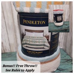 (+BonusThrow) PENDLETON Queen Super Soft Plush Blanket Bedroom Bedding