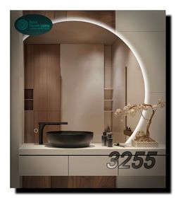 Niccy Half Moon LED Mirror for Bathroom, 32" Semi Backlit Mirror Frameless Makeup Mirror with Light,
