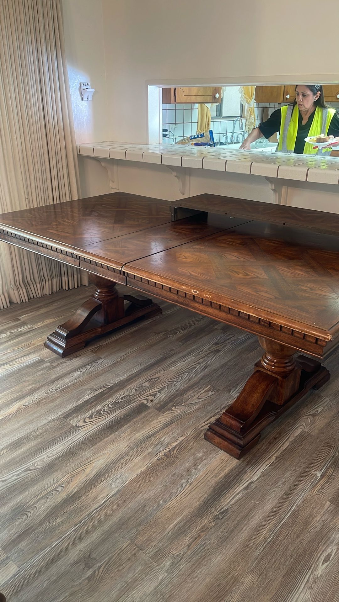 Solid wood formal dining room table with five chairs