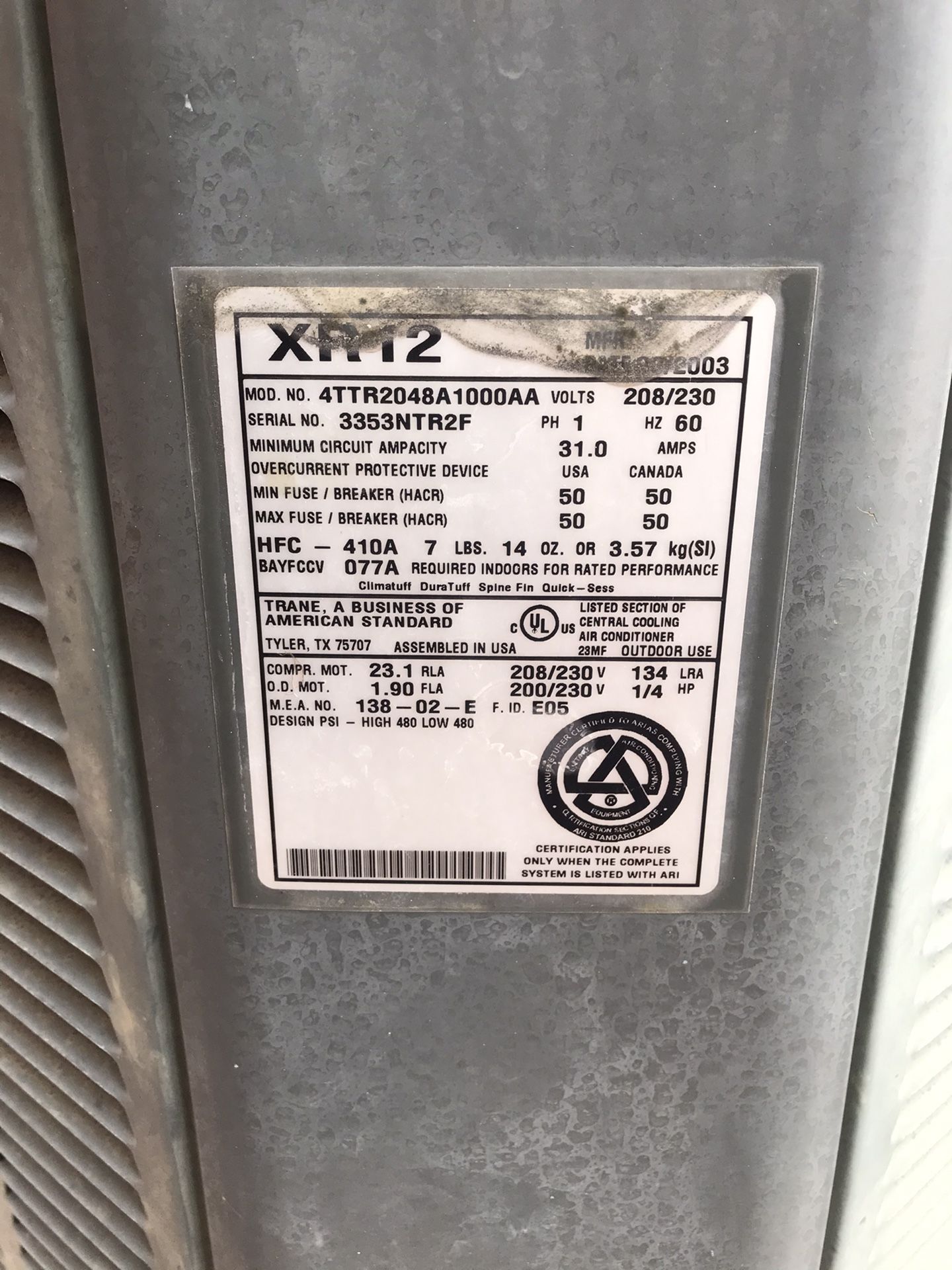 Trane XR12 AC Condenser (as Is) for Sale in Miami, FL OfferUp