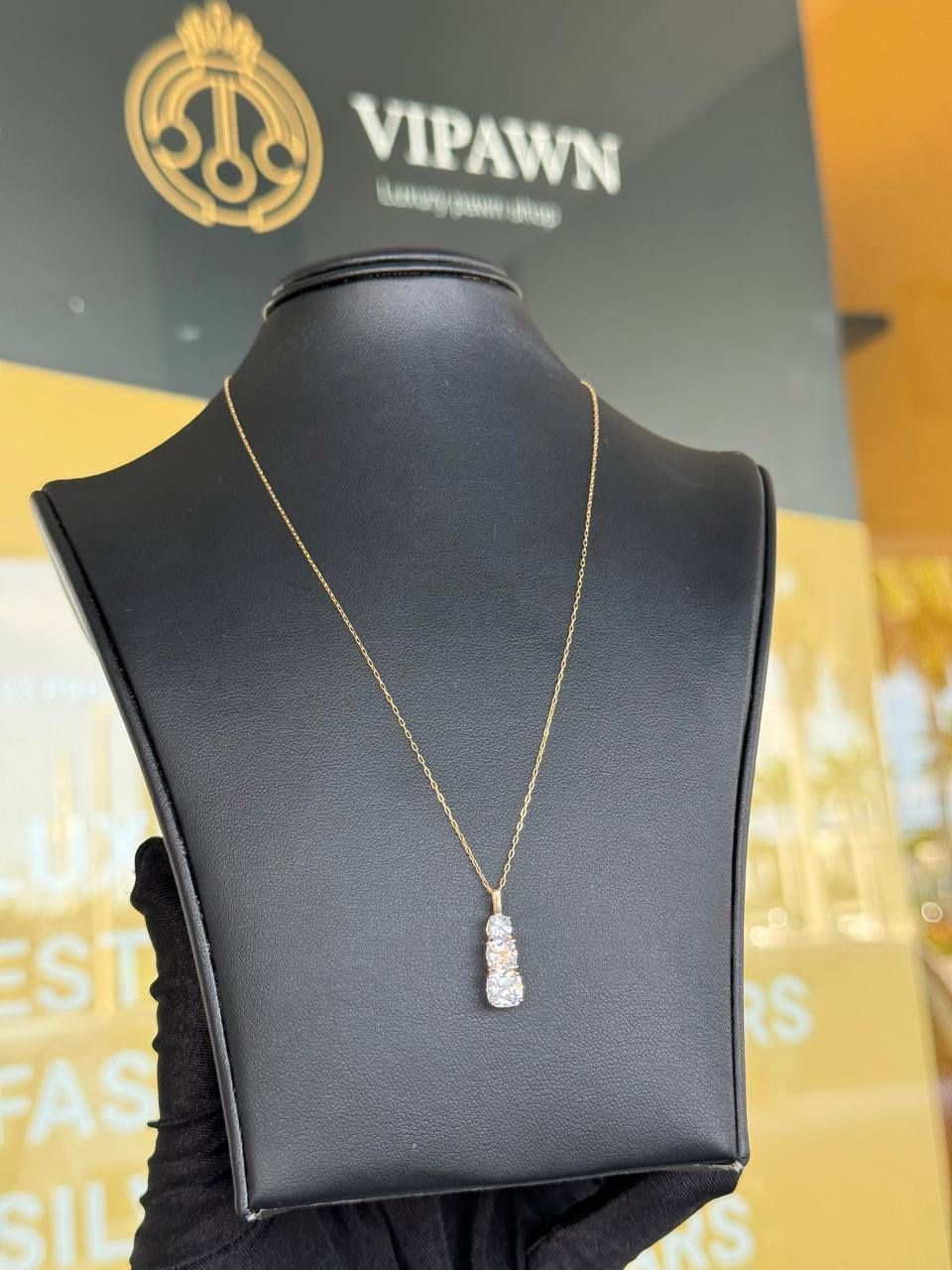 14k yellow gold 2 CT CZ stone pendant Necklace & 14k yellow gold 15β chain