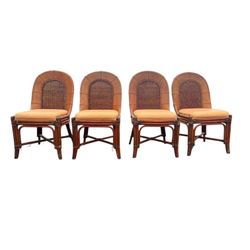 Vintage Set of 4 Leather and Rattan Dining Chairs