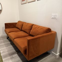 Modern Burnt Orange Velvet Sofa – 3 Seater 