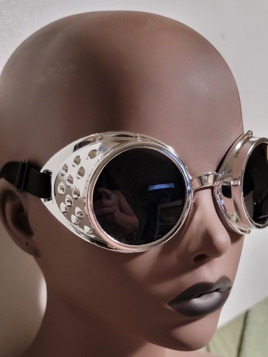 Silver and Black Aviator Goggles. Costume One Size Fits All