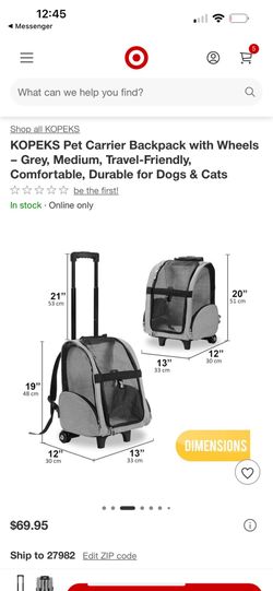 KOPEKS Pet Carrier Backpack with Wheels – Grey, Medium, Travel-Friendly, Comfortable, Durable for Dogs & Cats