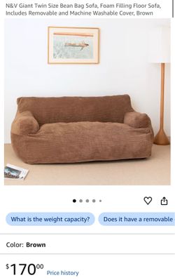 N&V Giant Twin Size Bean Bag Sofa, Brown