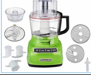 Refurbished KitchenAid KFP0930GA 9 Cup Food Processor with Exact Slice System and French Fry Disc, Green Apple. In box