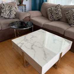Silver Square Side Table and Round Side Table for Living Room