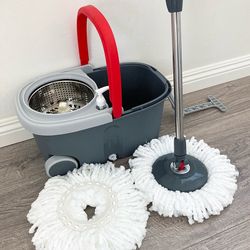 (New) $25 Spin Mop System with Wheels & Handle, Include 2pcs Replacement microfiber mops