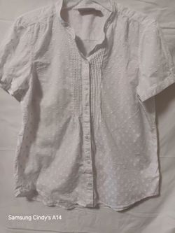 White Textured Dot Button-Up Blouse