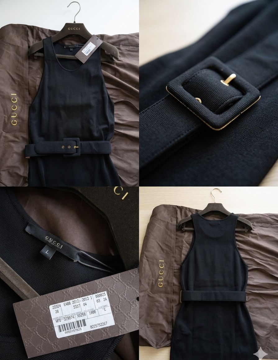 Gucci Black Knit Belted Sleeveless Dress