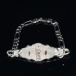 925 Silver 7” St. Jude Figaro Bracelet 6.00g 180626