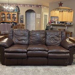Couch and Love Seat Four recliners Nail Head 