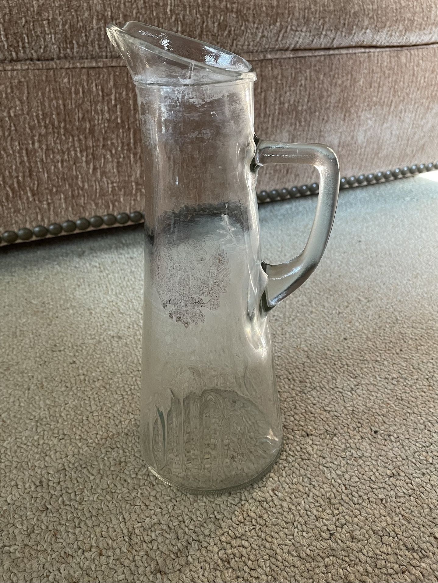 Prohibition Glass Pitcher "Federal Law Forbids Sale Or Re-use Of This Bottle"