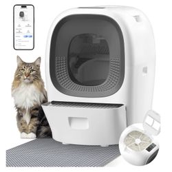 80L Auto Refill Self-Cleaning Litter Box AI Self-Refilling Robot Automatic for Multiple Cats(3-20lb) - Rake Design ScoopFree, Safety Sensors, Anti-Lea