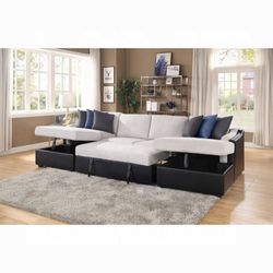 Beige And Black Sectional Sofa W/Sleeper 