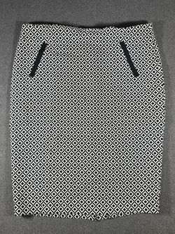 Mosaic & Co. Geometric Black & White Pencil Skirt Faux Pockets Size XL