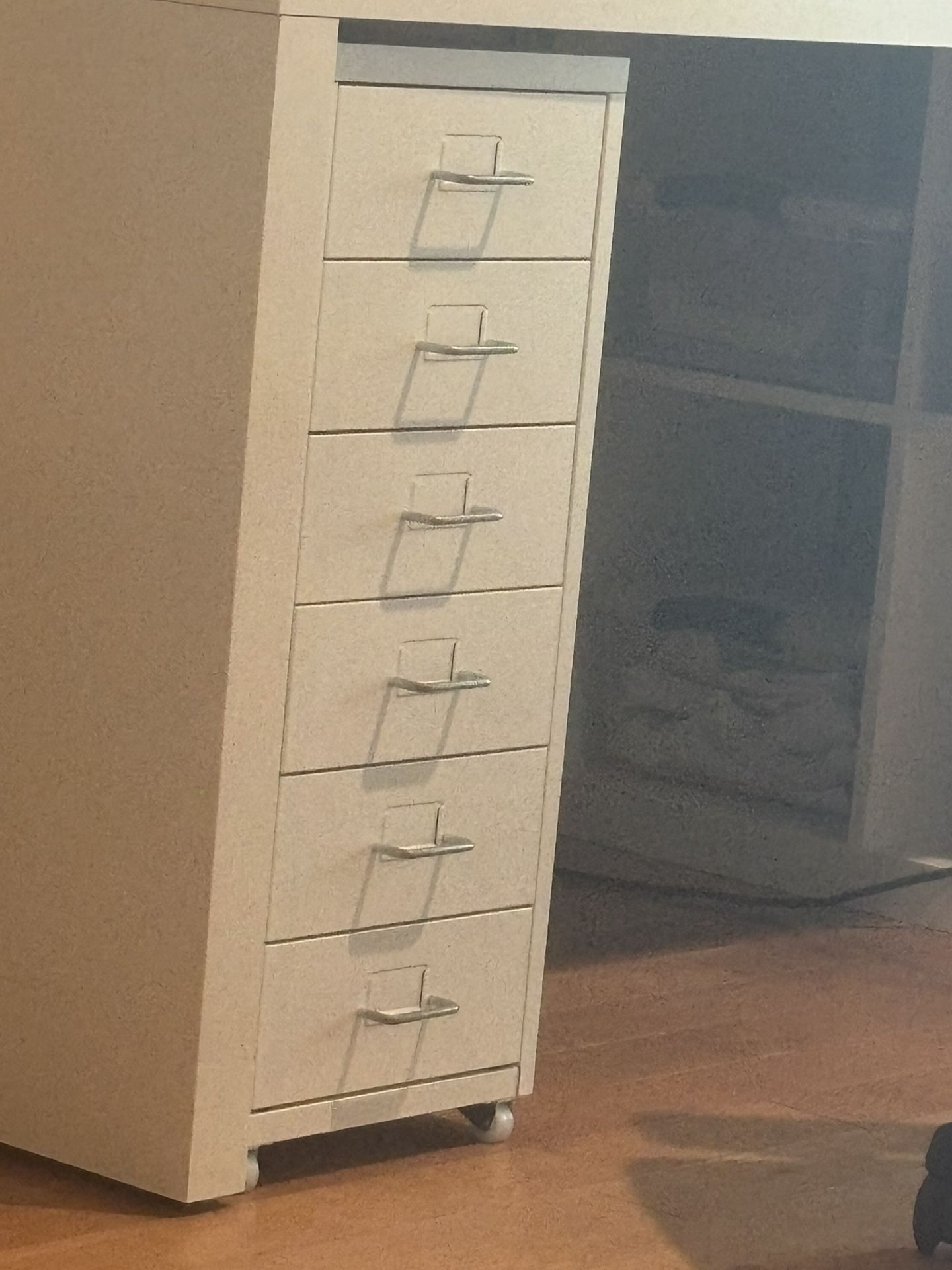 White Metal File Cabinet on Wheels